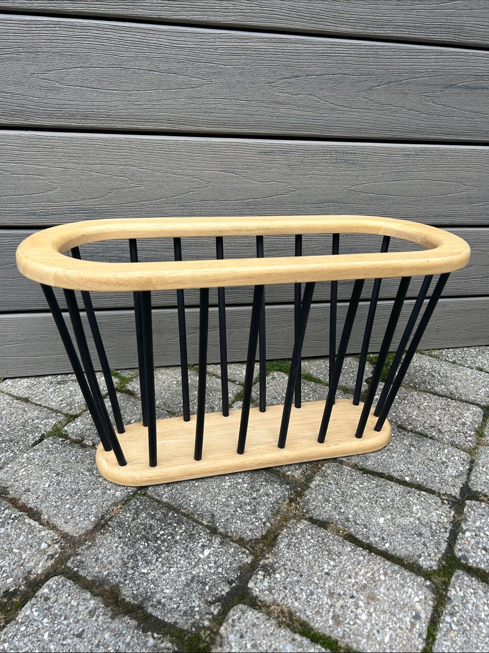 Vintage DOLPHIN Mid Century Modern Beechwood Spindle Magazine Rack